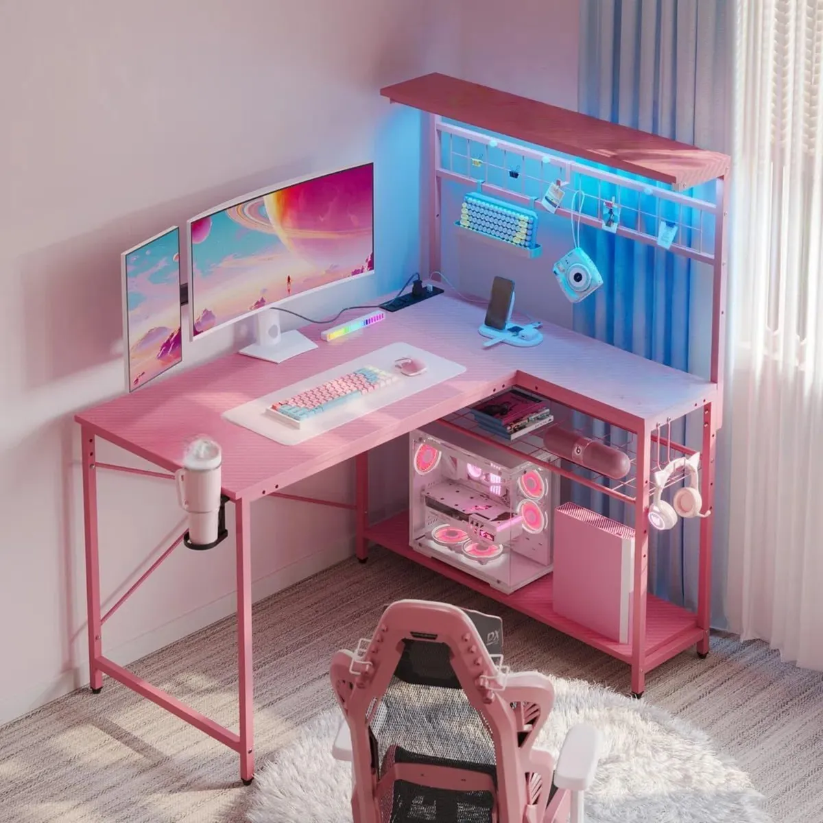 L-Shaped Gaming Desk with Power Outlets LED - Image 2