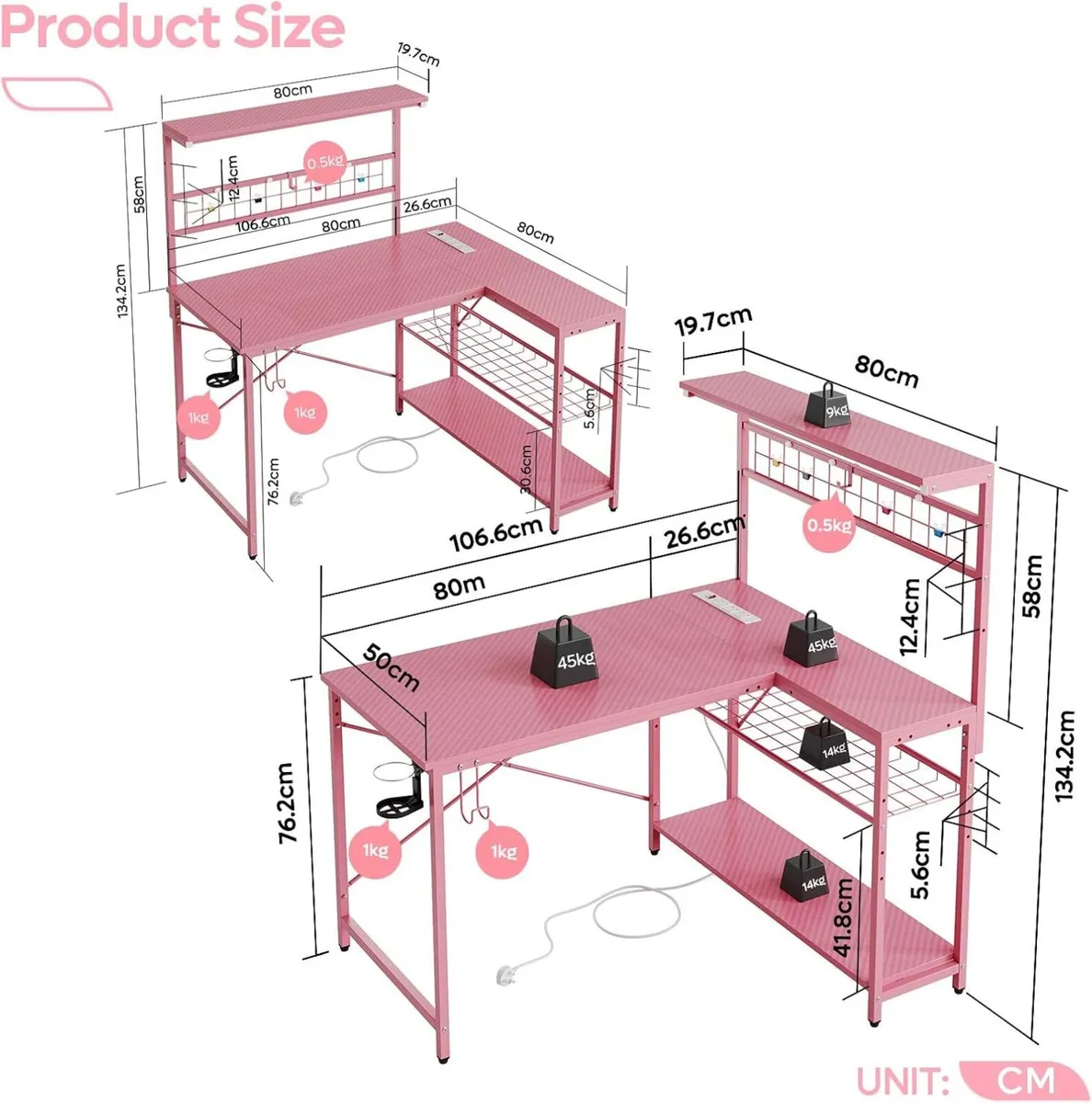 L-Shaped Gaming Desk with Power Outlets LED - Image 3