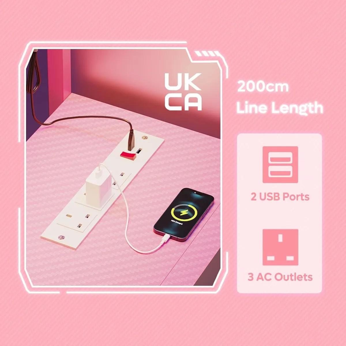 L-Shaped Gaming Desk with Power Outlets LED - Image 4