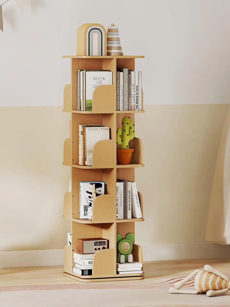 4 Tier Rotating Bookshelf Adjustable Tiers Square - Image 1