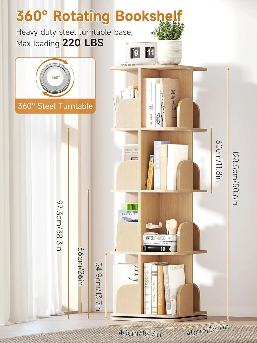 4 Tier Rotating Bookshelf Adjustable Tiers Square - Image 2