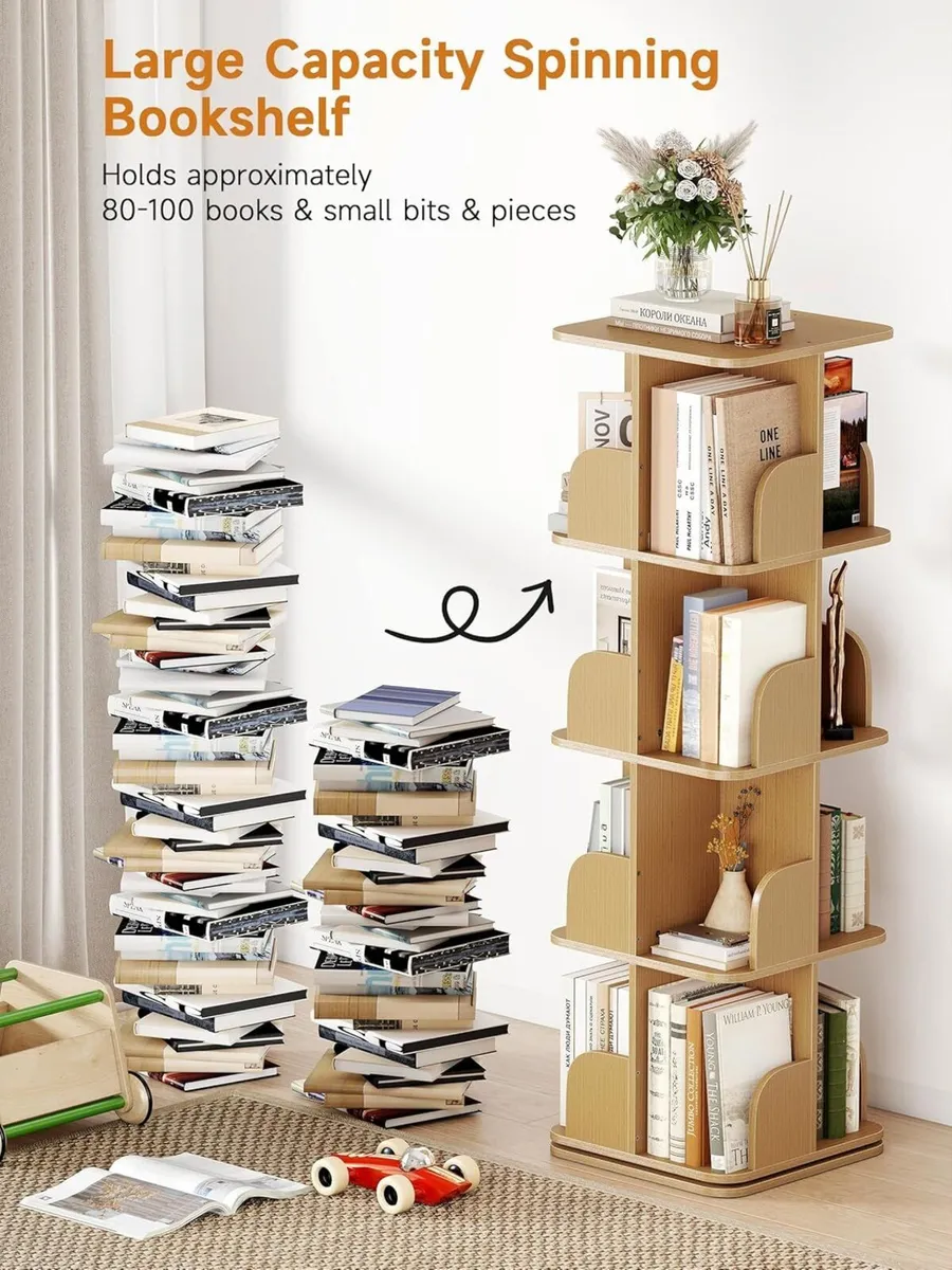 4 Tier Rotating Bookshelf Adjustable Tiers Square - Image 3