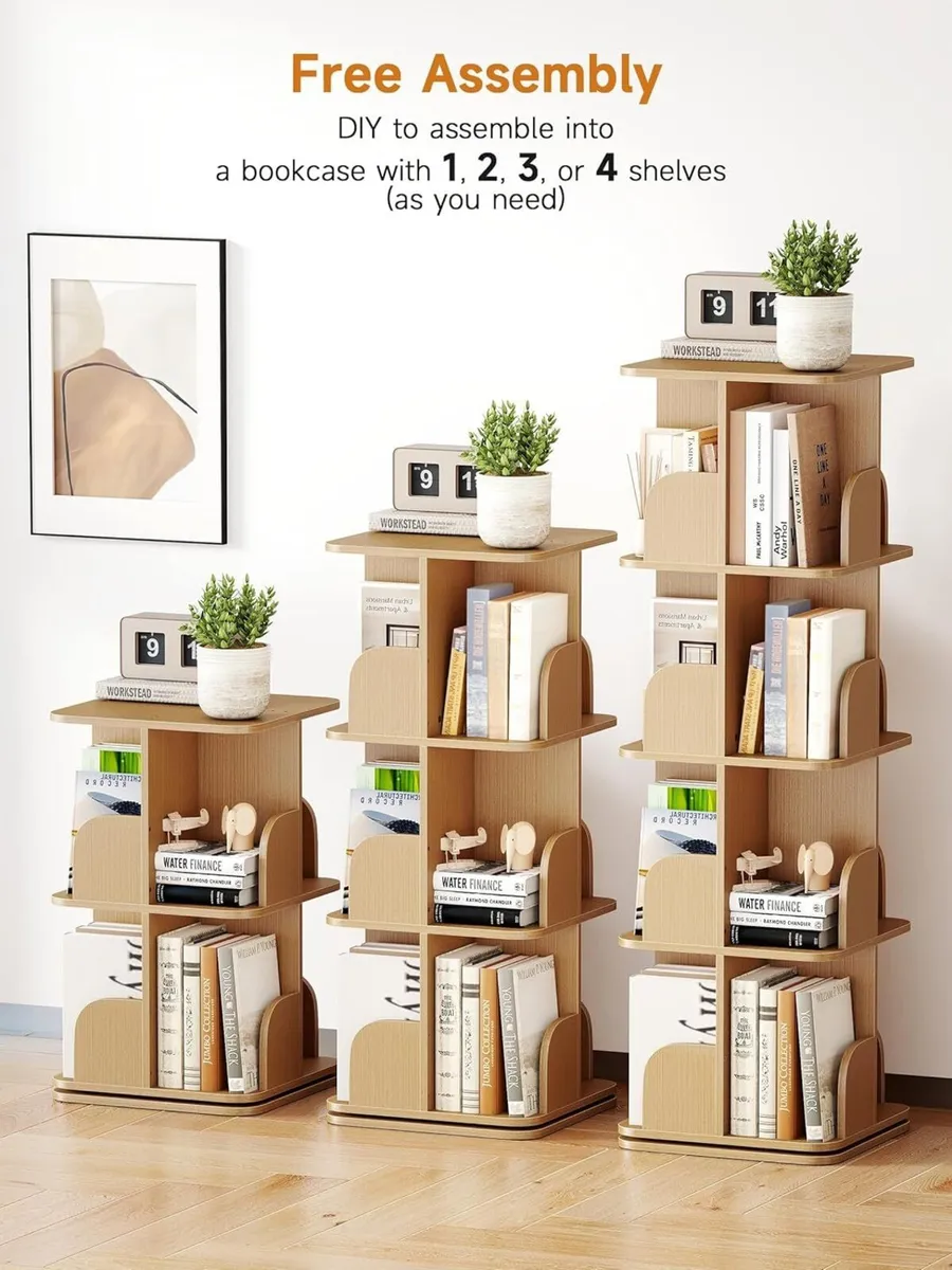 4 Tier Rotating Bookshelf Adjustable Tiers Square - Image 4