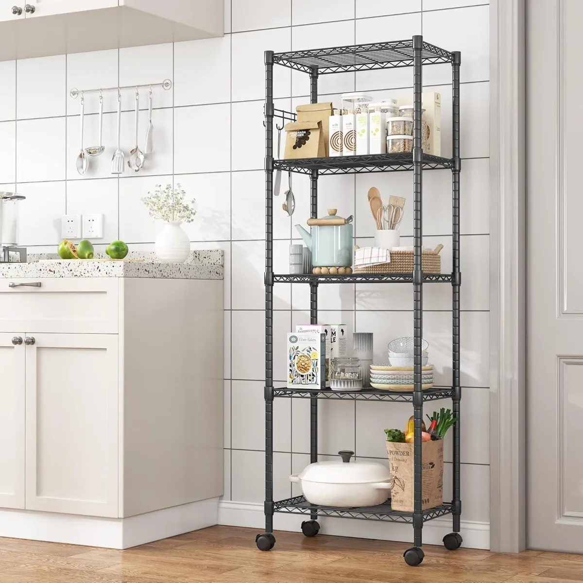 5 Tier Wire Shelving Unit with Wheels 59W x 35D - Image 2