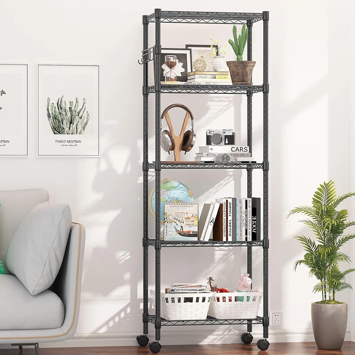 5 Tier Wire Shelving Unit with Wheels 59W x 35D - Image 4