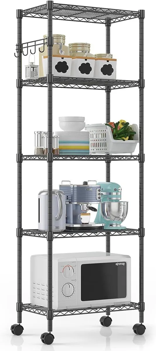 5 Tier Wire Shelving Unit with Wheels 59W x 35D - Image 1