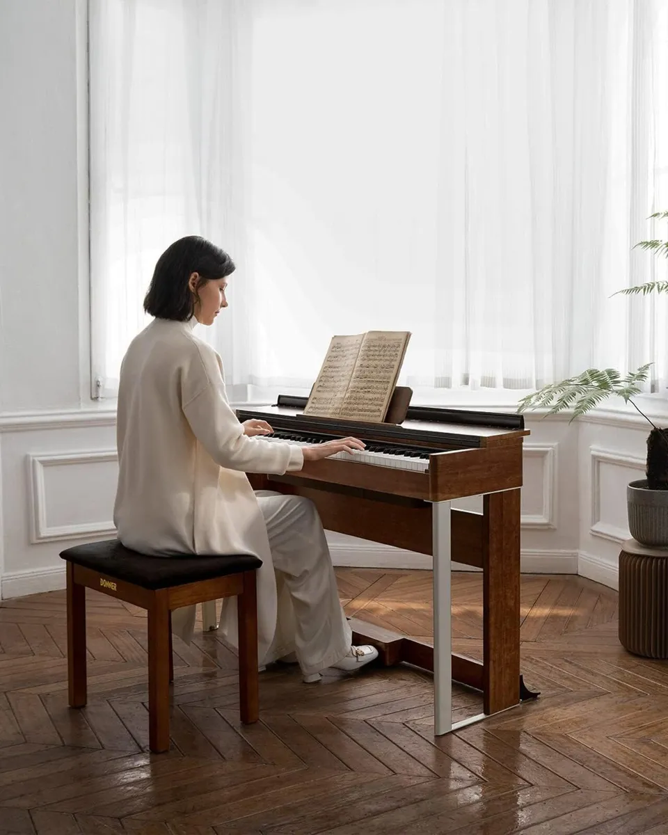 Piano Bench with Storage Solid Wood Keyboard - Image 2