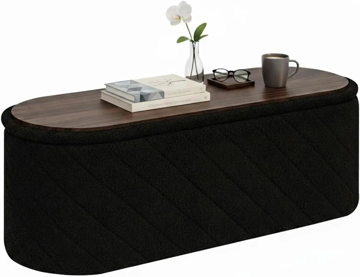 Oval Ottoman with Storage Bench Folding Foot Rest - Image 1