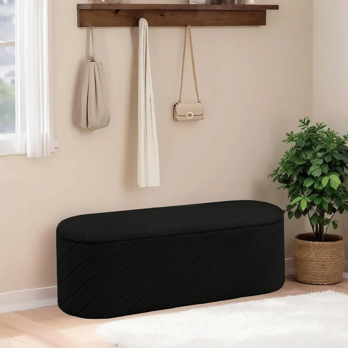 Oval Ottoman with Storage Bench Folding Foot Rest - Image 2