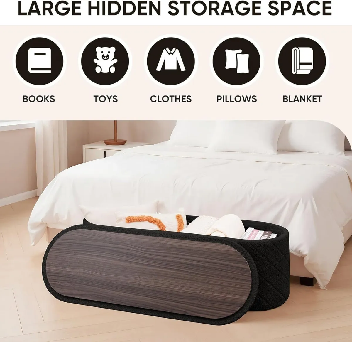 Oval Ottoman with Storage Bench Folding Foot Rest - Image 3