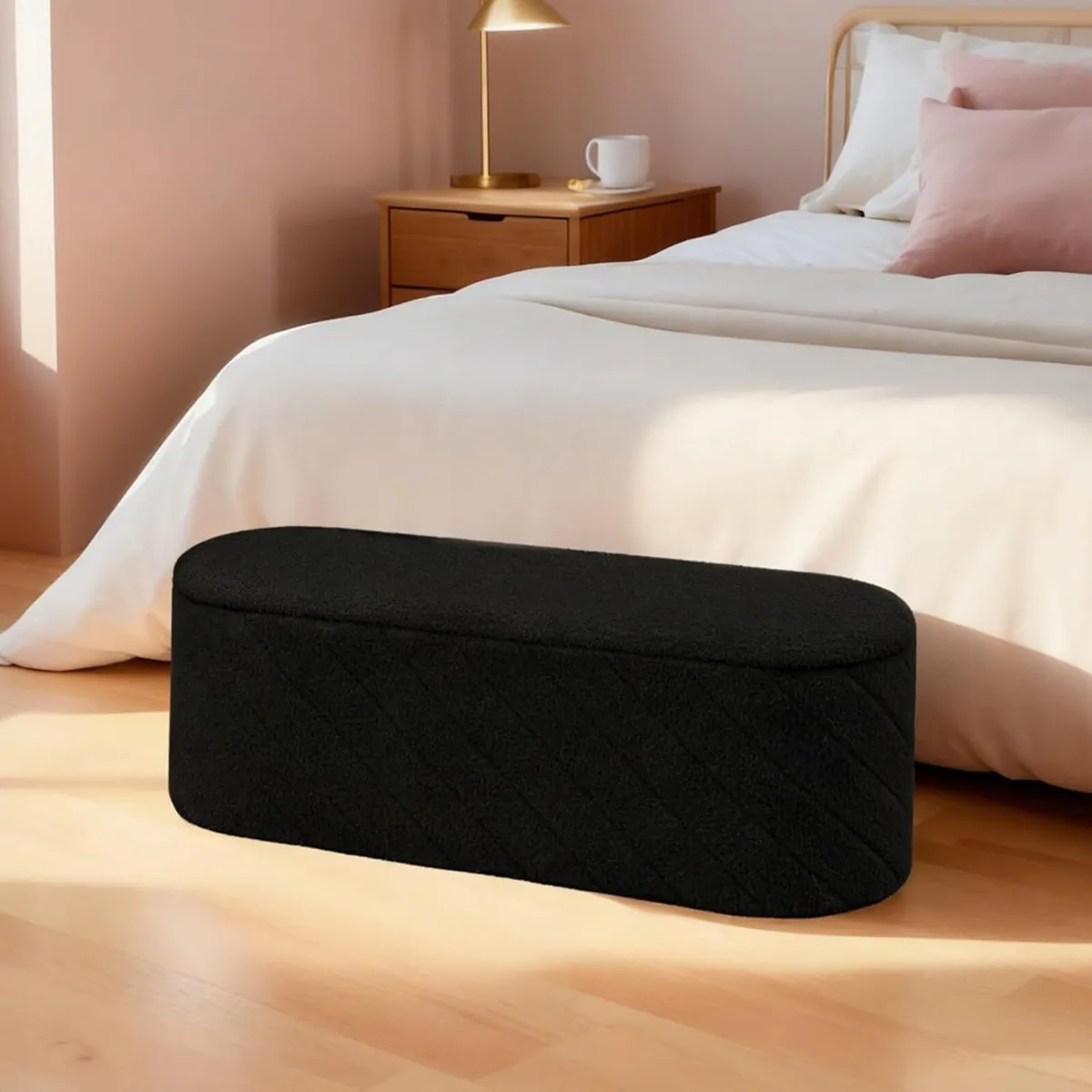 Oval Ottoman with Storage Bench Folding Foot Rest - Image 4