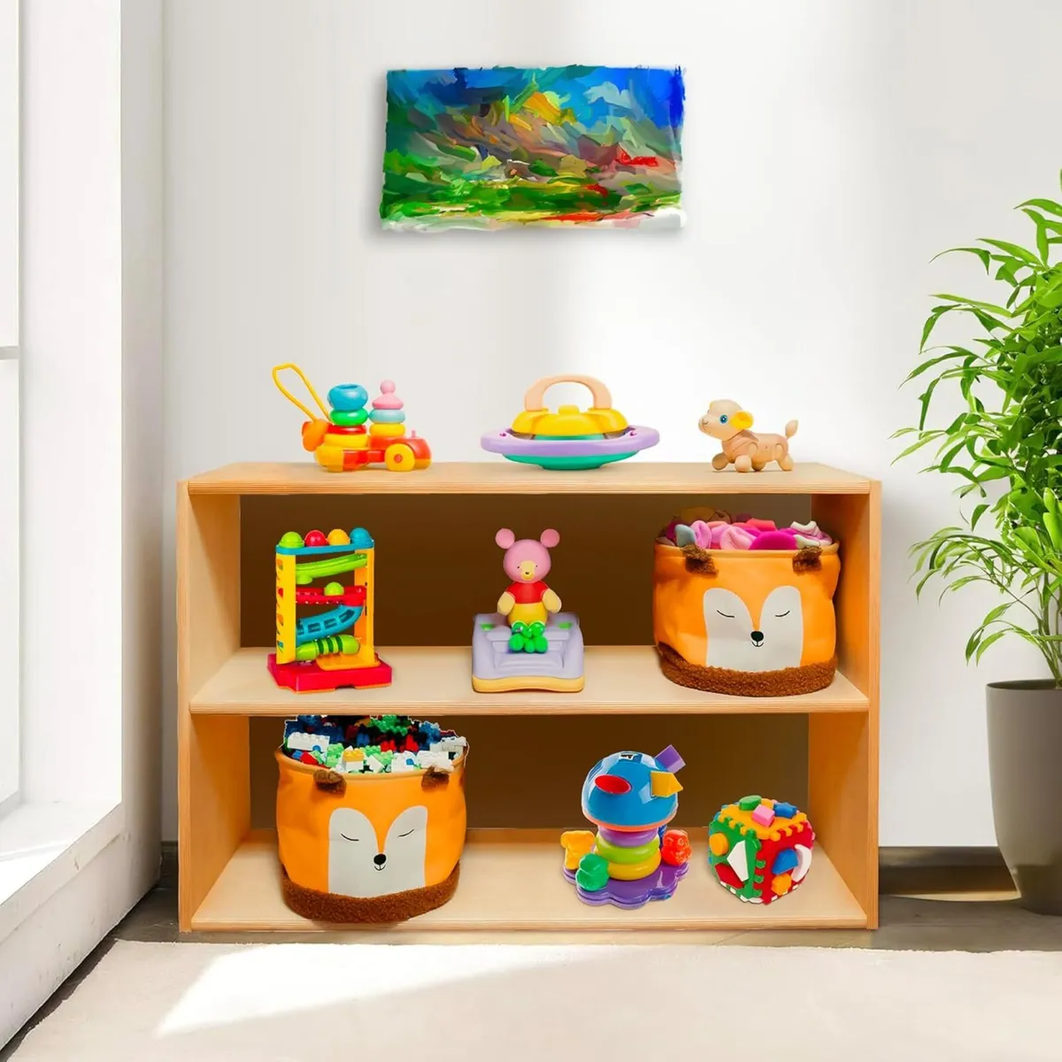 Montessori Wooden Bookshelf Toy Organizer – Cube - Image 2