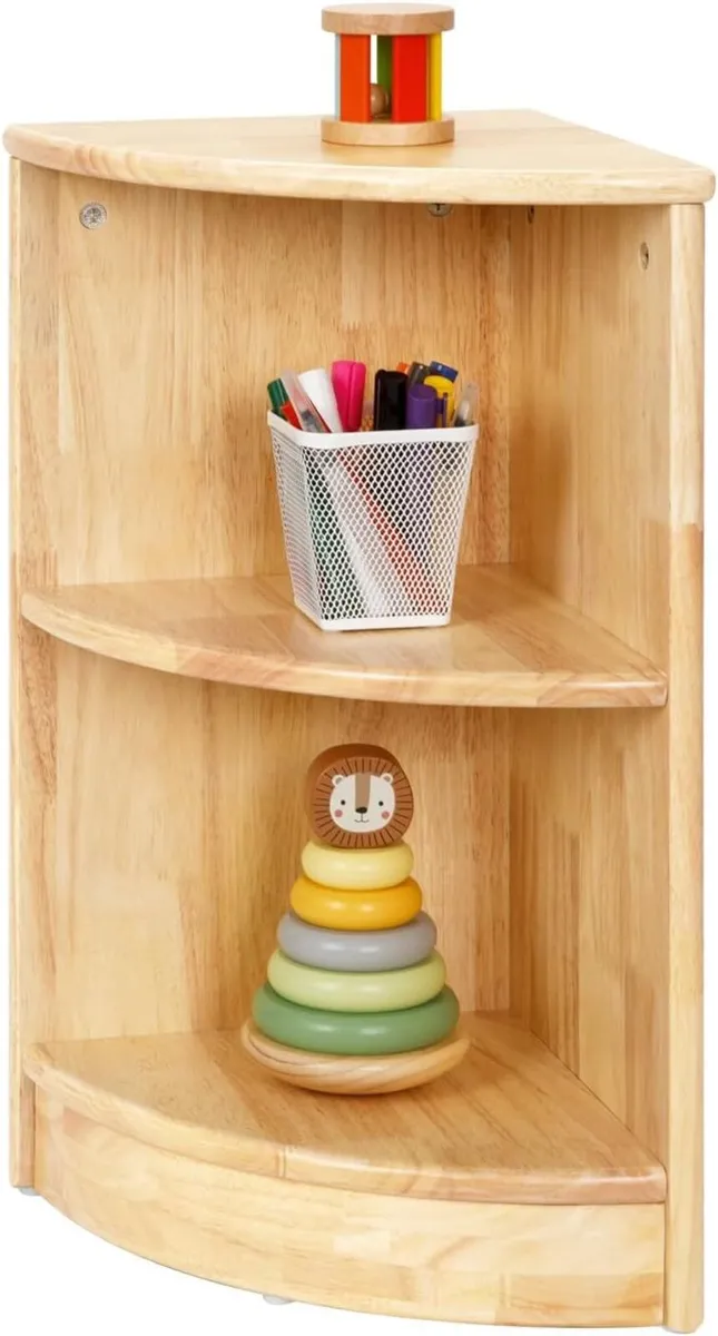 Rubber Wood Corner Storage Cabinet Shelf 2-Tier - Image 1