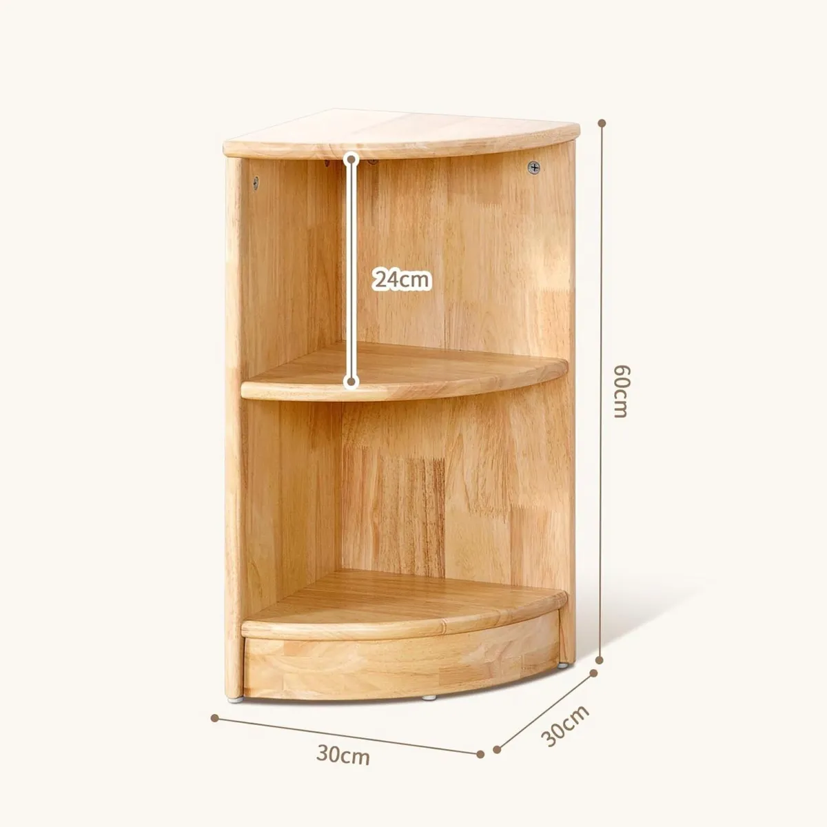 Rubber Wood Corner Storage Cabinet Shelf 2-Tier - Image 2