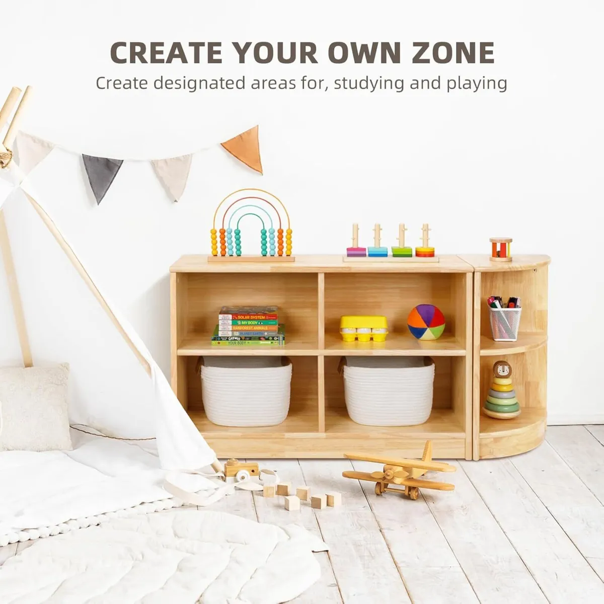 Rubber Wood Corner Storage Cabinet Shelf 2-Tier - Image 4