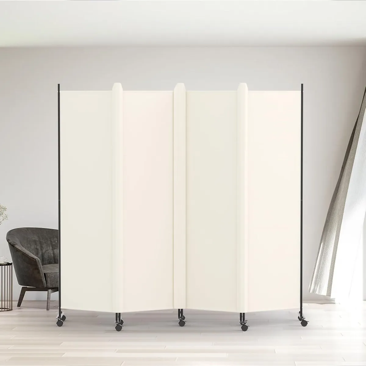 4 Panel Room Divider 6FT Tall Rolling Privacy - Image 1