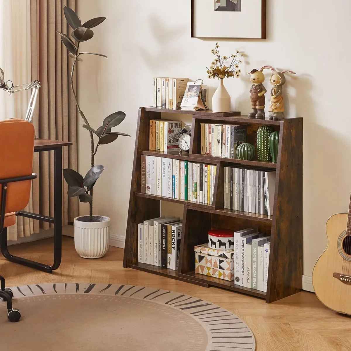 Wooden Expandable Bookcase 3-Tier Ladder Open - Image 2