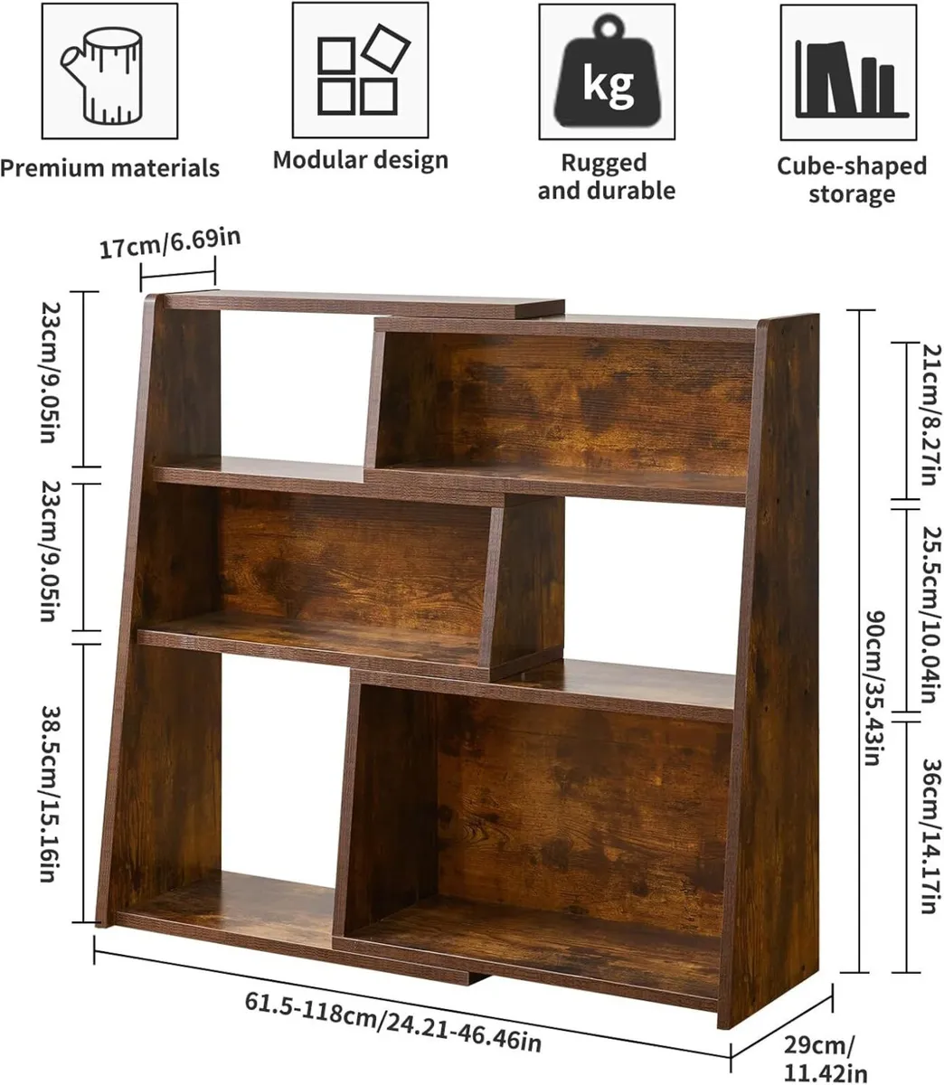 Wooden Expandable Bookcase 3-Tier Ladder Open - Image 3