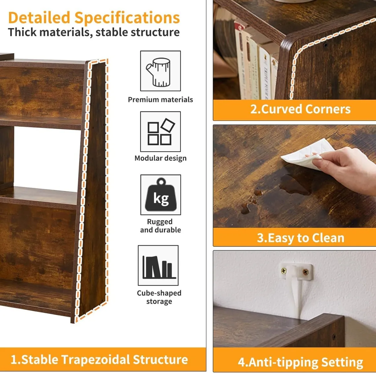 Wooden Expandable Bookcase 3-Tier Ladder Open - Image 4