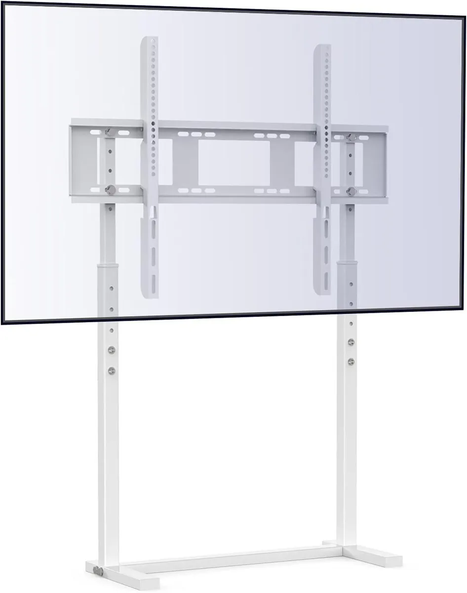 White TV Floor Stand: Free Standing Mount Bracket - Image 1