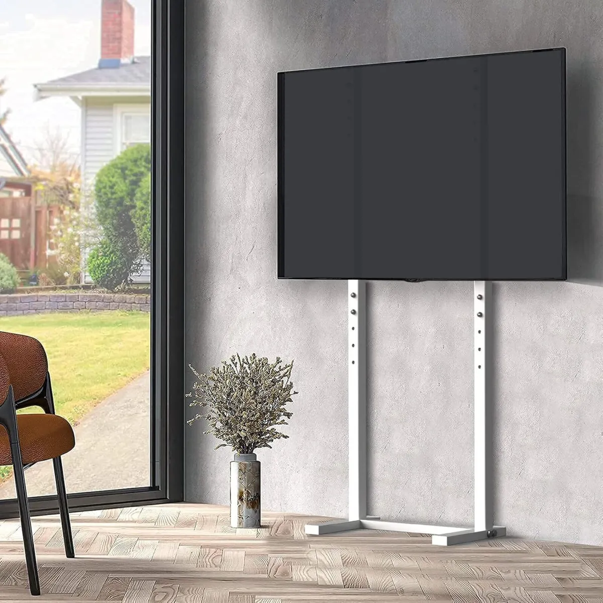 White TV Floor Stand: Free Standing Mount Bracket - Image 3