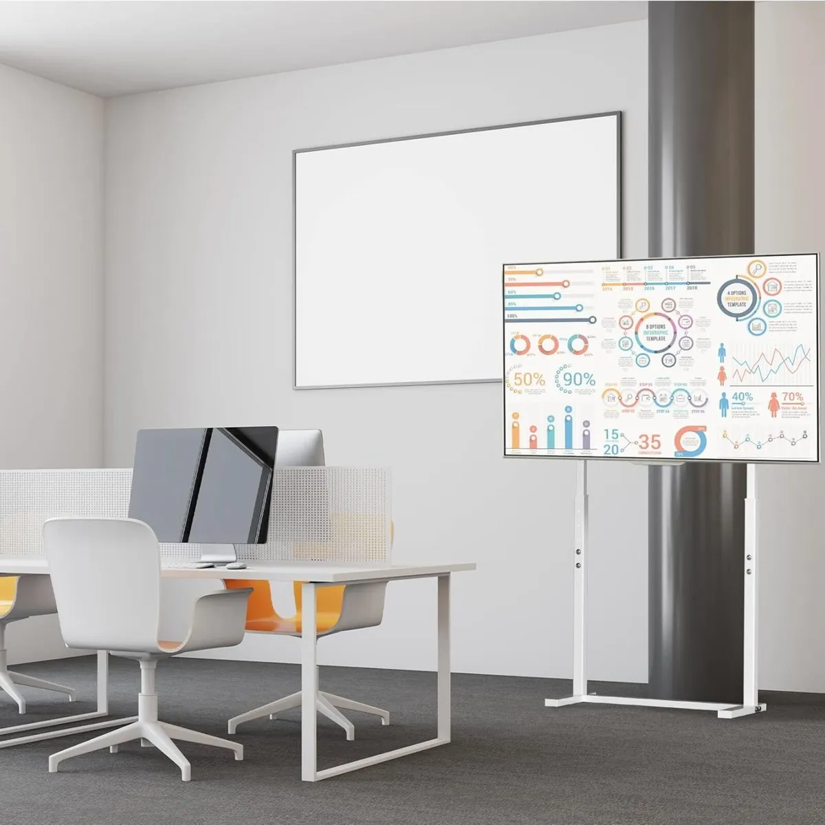 White TV Floor Stand: Free Standing Mount Bracket - Image 4