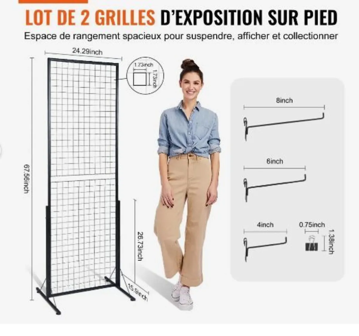 61 x170.7 cm Grid Wall Panels Tower, 2 Packs - Image 3