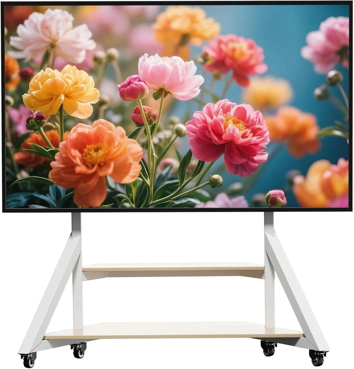 Mobile Floor TV Stand with Wheels and Wooden - Image 1