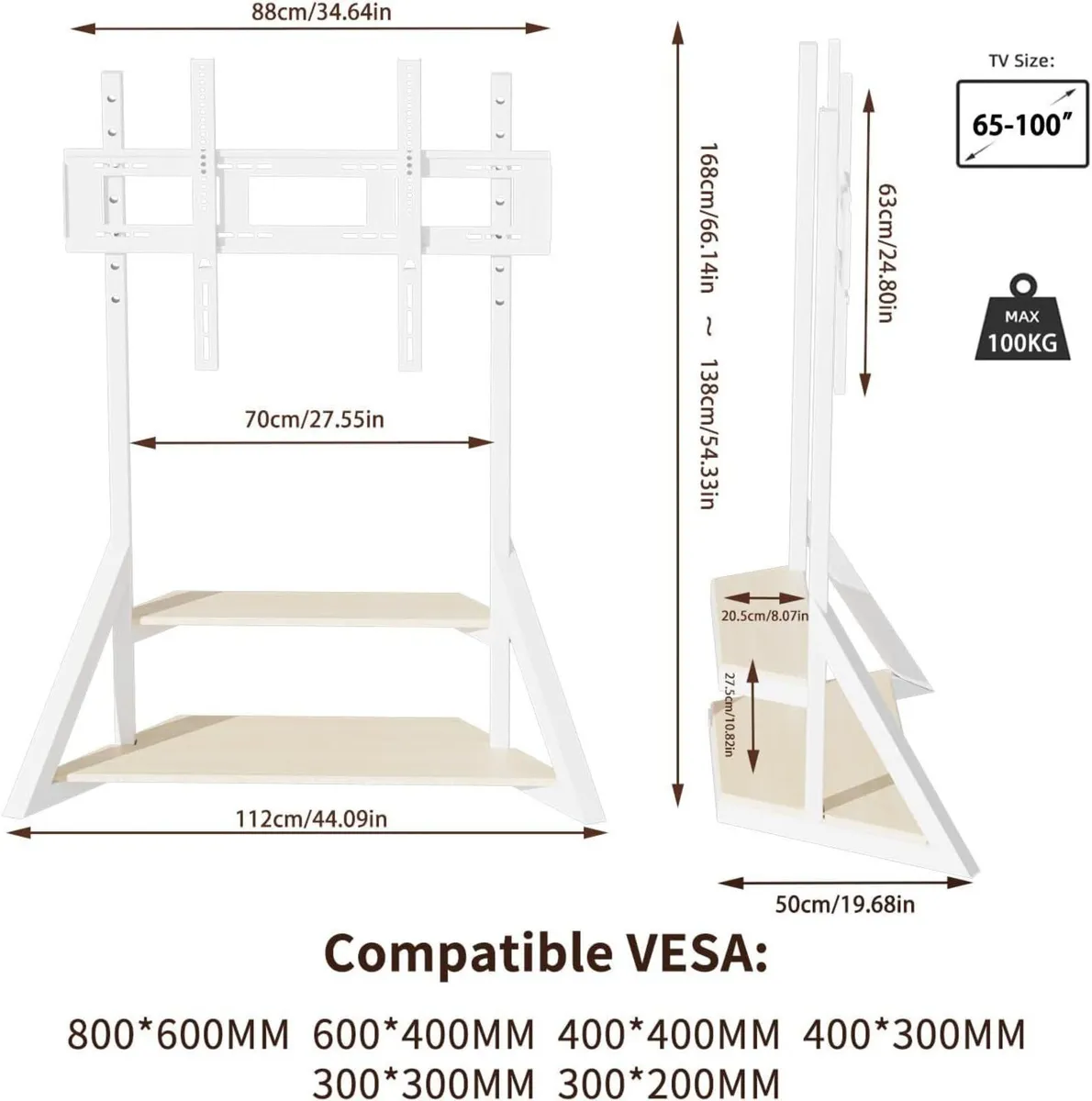 Mobile Floor TV Stand with Wheels and Wooden - Image 2