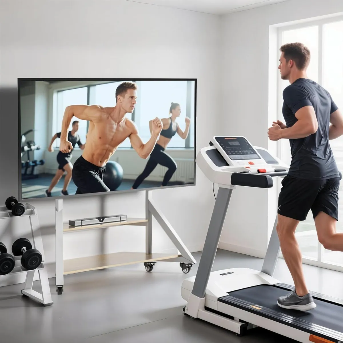 Mobile Floor TV Stand with Wheels and Wooden - Image 4