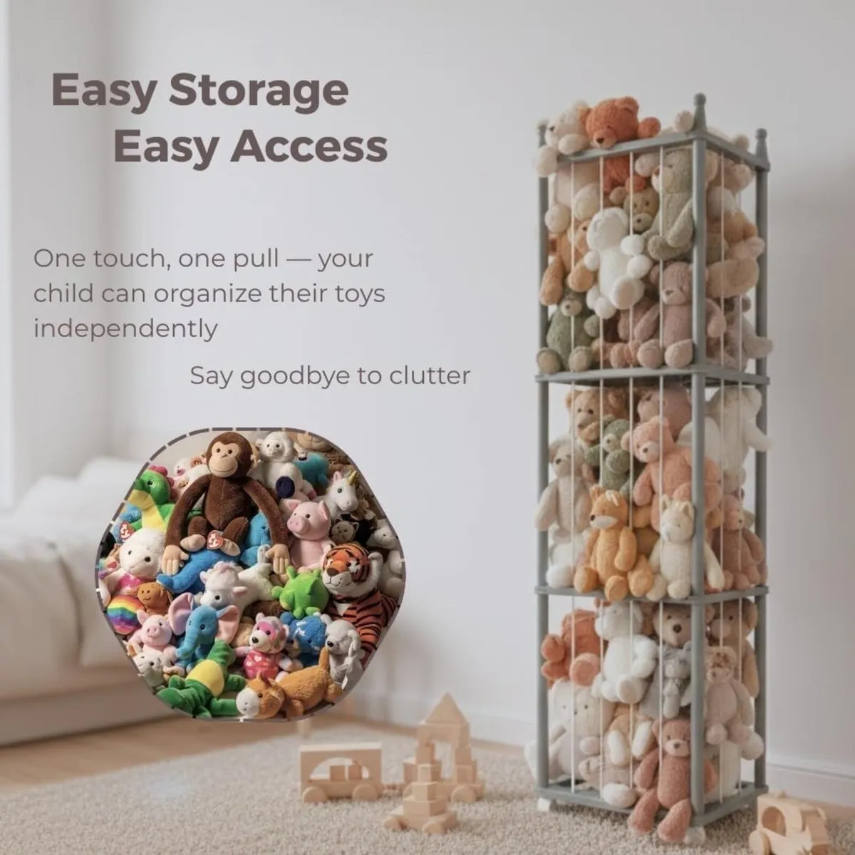 Wooden Stuffed Animal Storage Rack with Wheels - Image 3