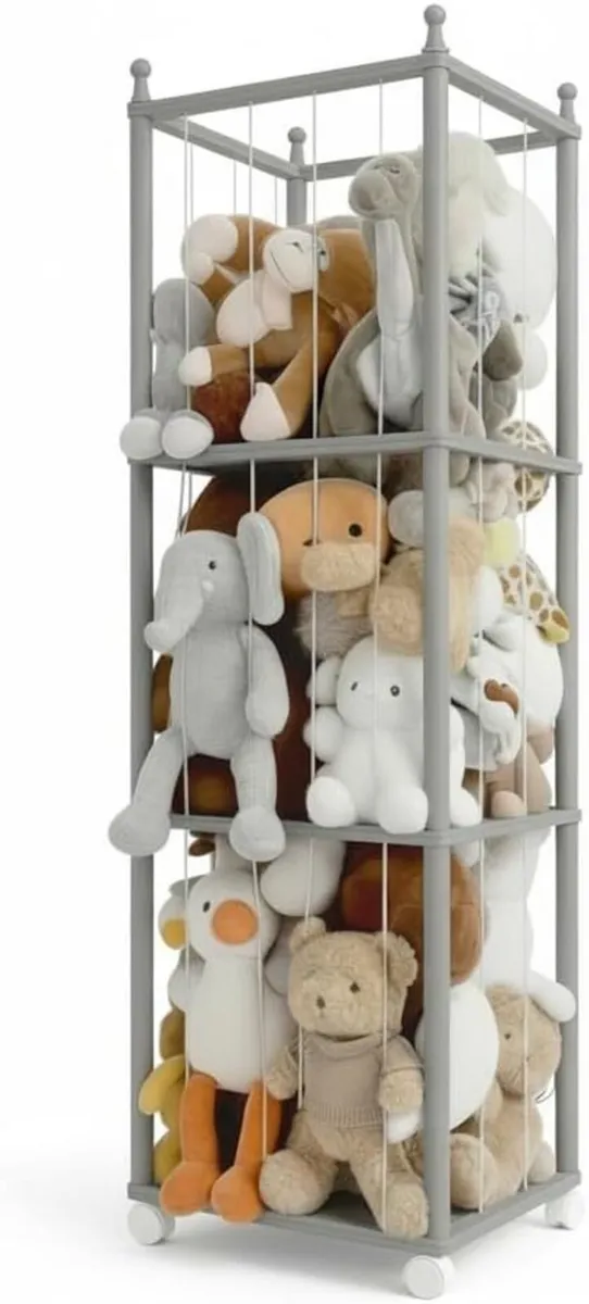 Wooden Stuffed Animal Storage Rack with Wheels - Image 1