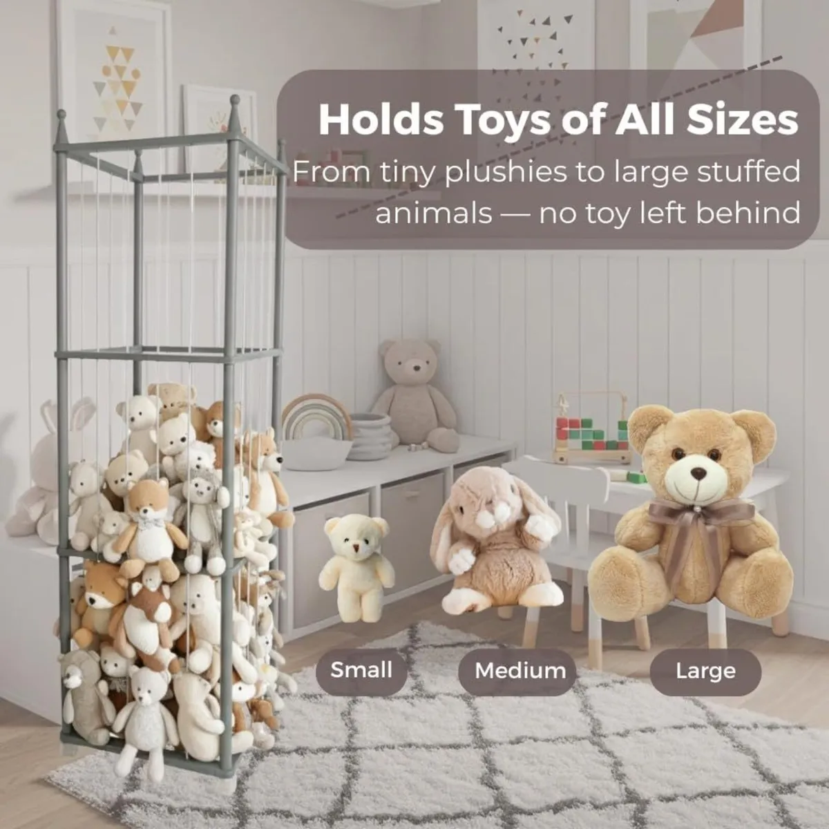 Wooden Stuffed Animal Storage Rack with Wheels - Image 4