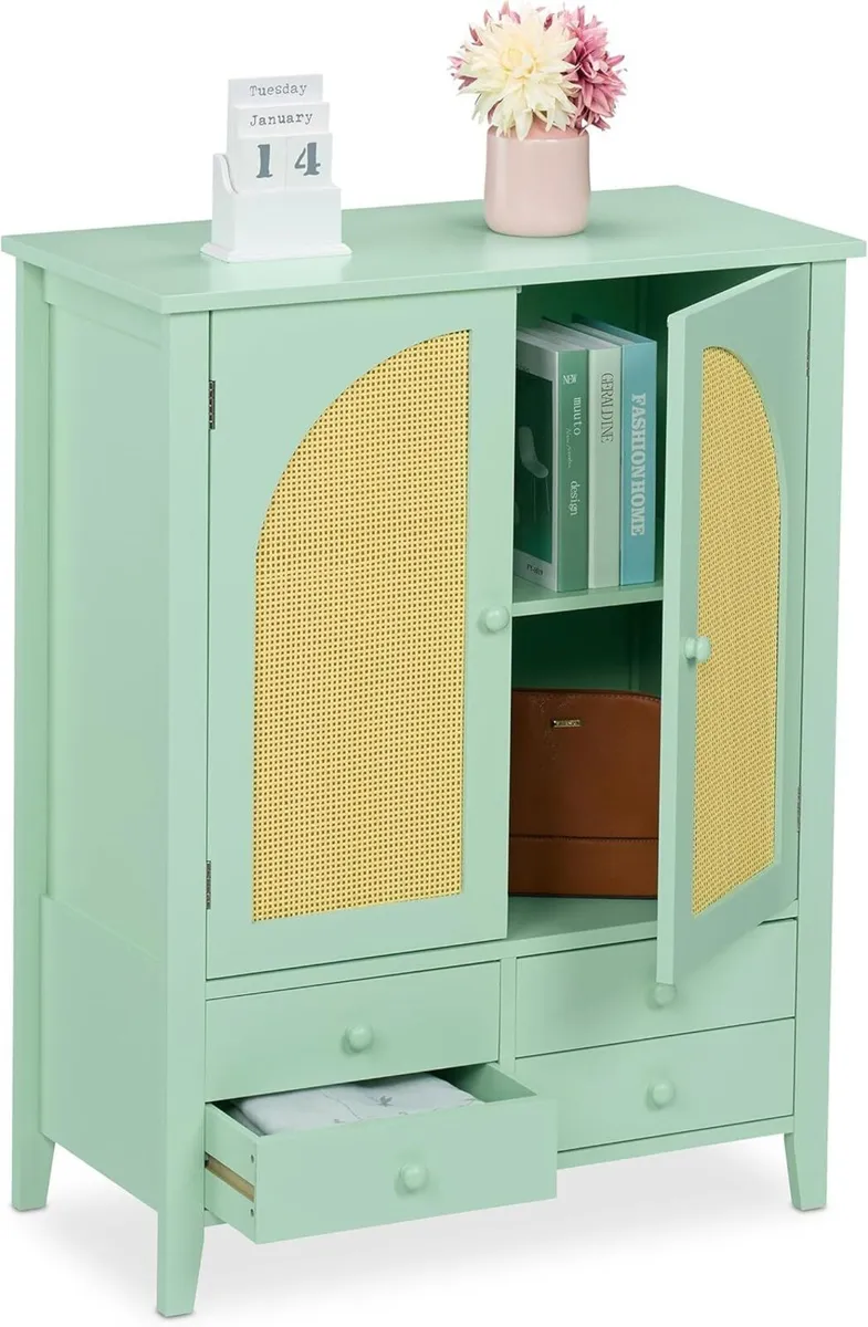 Sideboard Rattan Design 4 Drawers 2 Shelves - Image 1