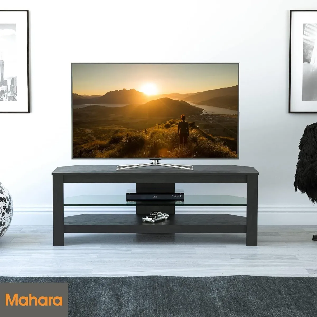 Black Corner TV Stand - Oak Effect unit for up to - Image 3
