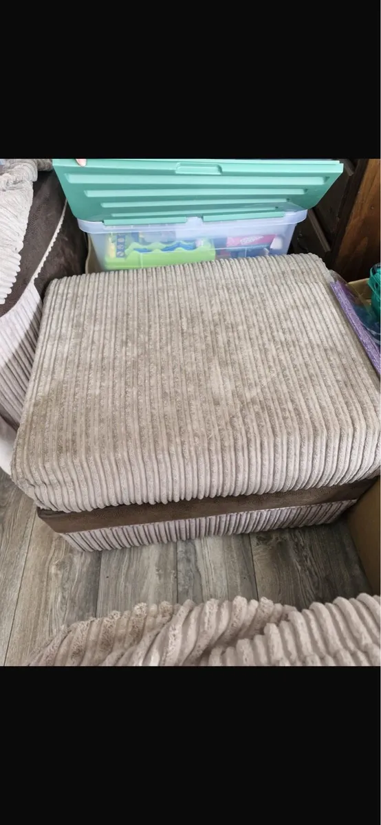 Three piece suite & foot stool with storage - Image 1