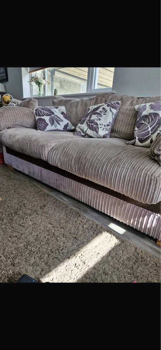 Three piece suite & foot stool with storage - Image 2