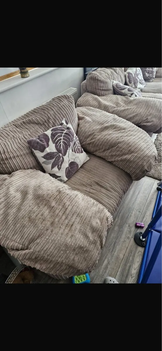 Three piece suite & foot stool with storage - Image 4