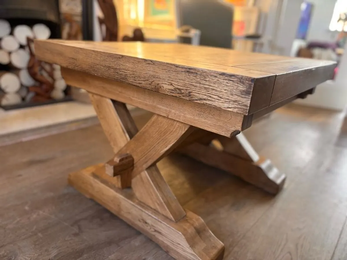Super Heavy Solid European Oak Trestle Table (70cmx70cmx50cm) - Image 3
