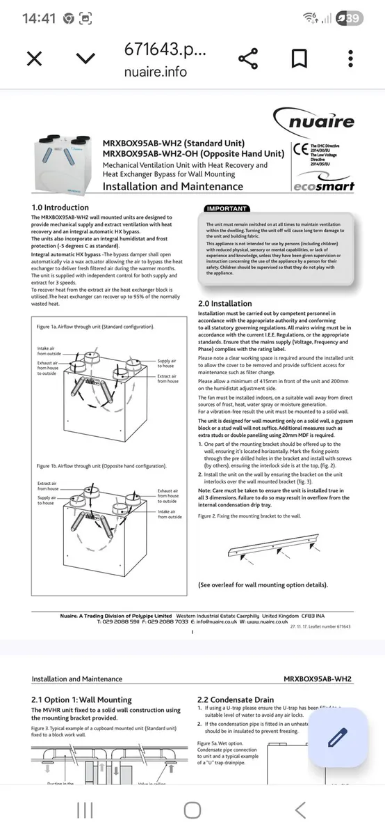 Heat Recovery Nuaire Appliance - Image 1