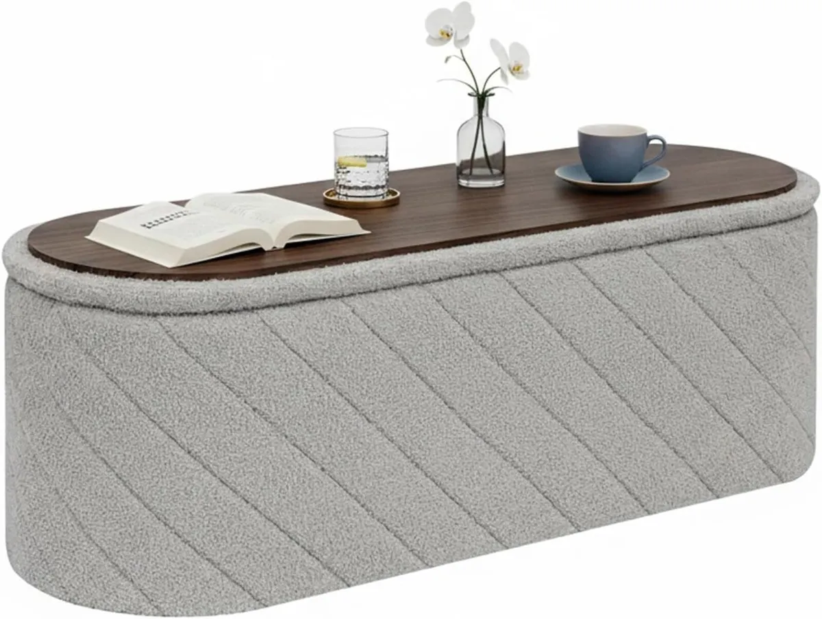 Oval Ottoman with Storage Bench Folding Foot Rest - Image 1