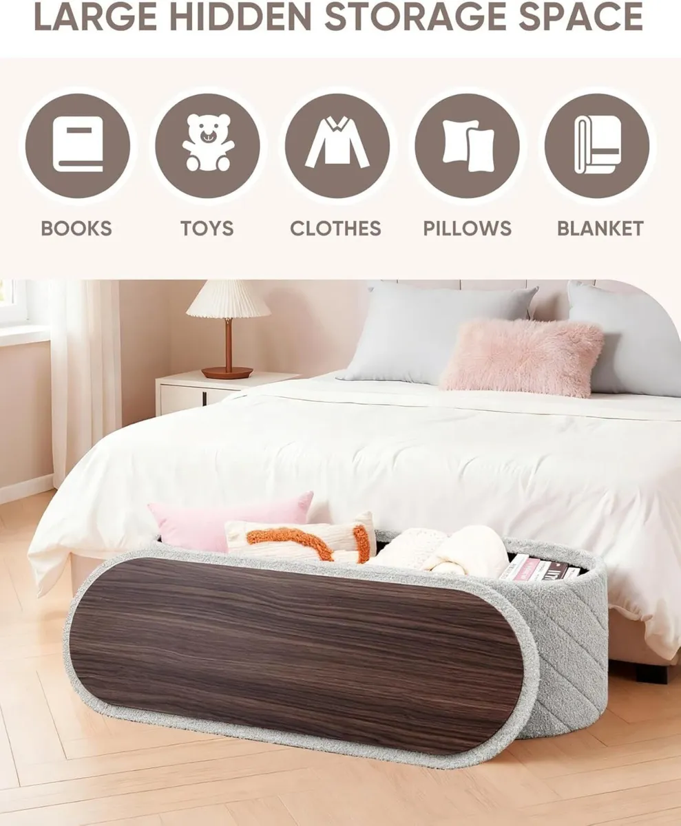 Oval Ottoman with Storage Bench Folding Foot Rest - Image 3