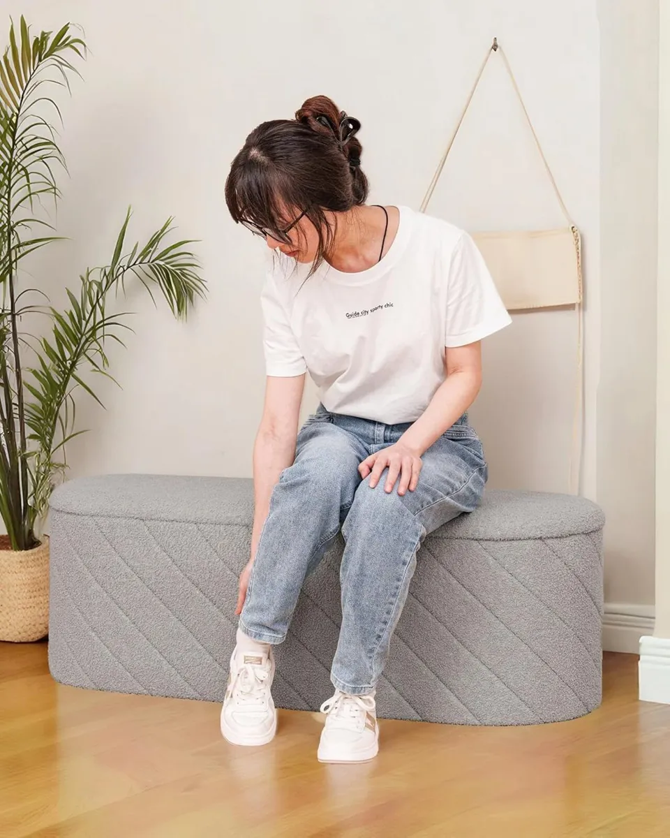 Oval Ottoman with Storage Bench Folding Foot Rest - Image 4