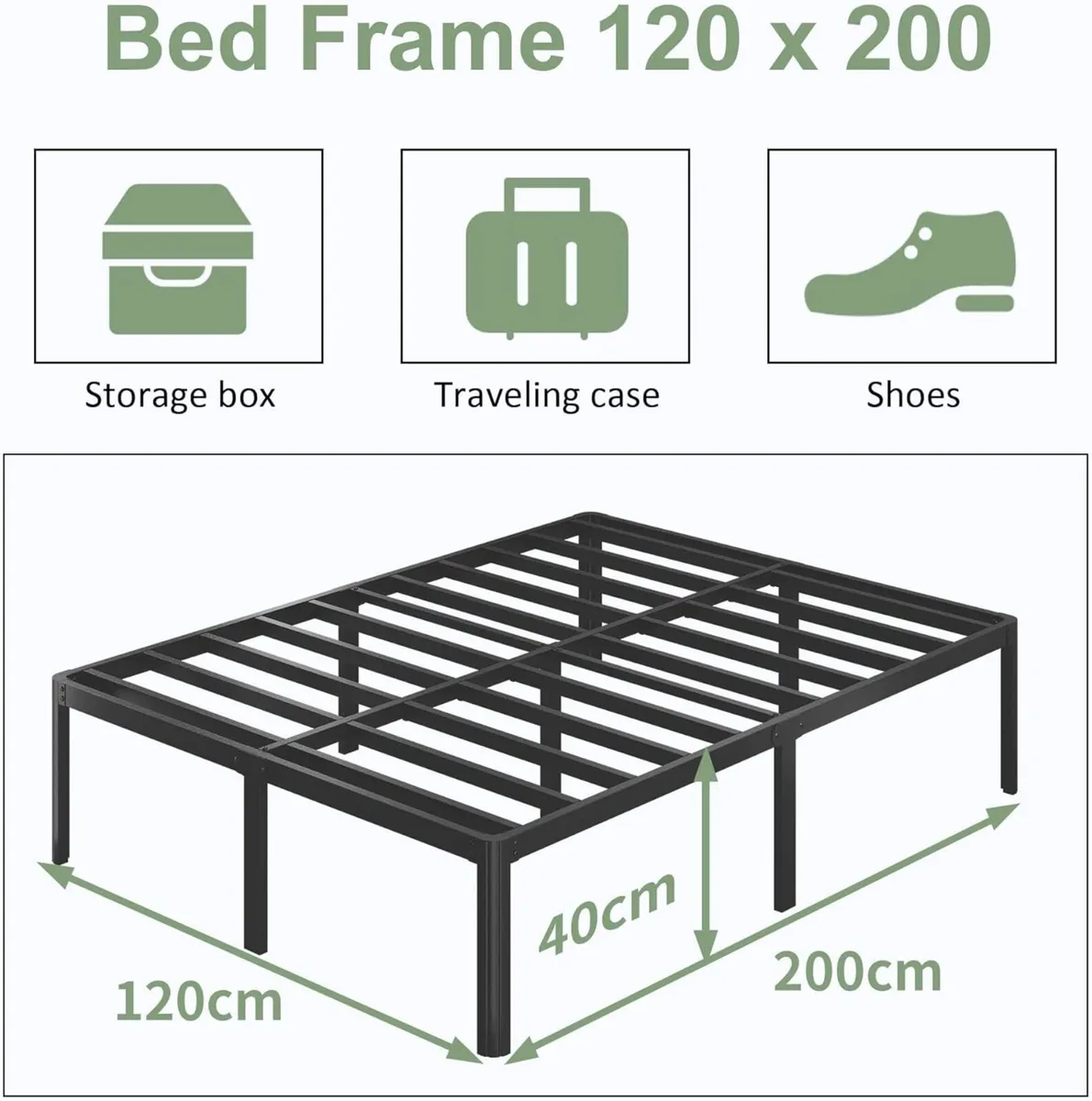 41 cm High Small Double Bed Frame 120 x 200 with - Image 2