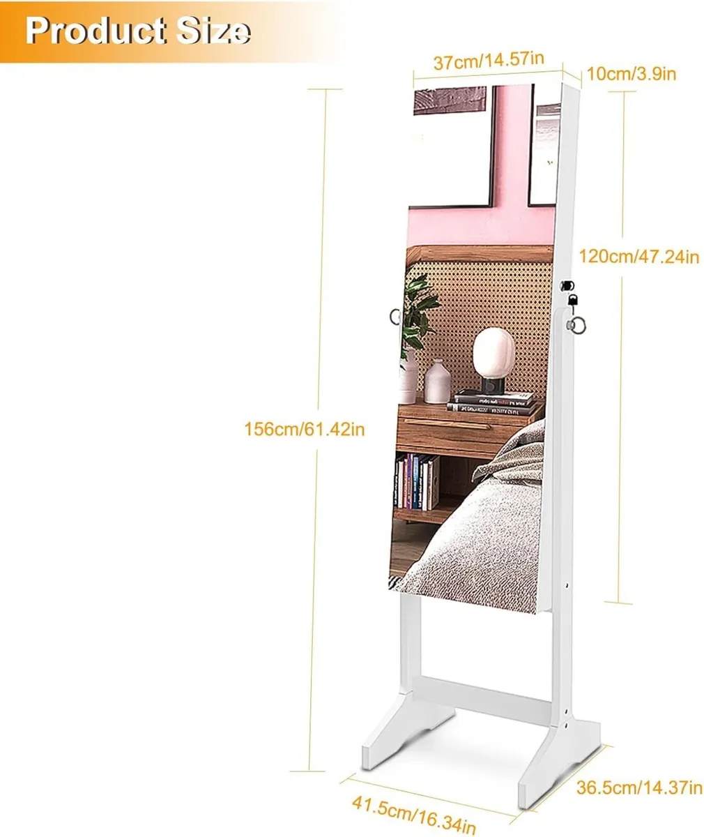White Floor length Mirror Wardrobe Lockable - Image 2
