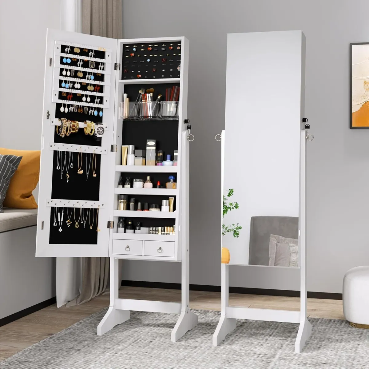 White Floor length Mirror Wardrobe Lockable - Image 1