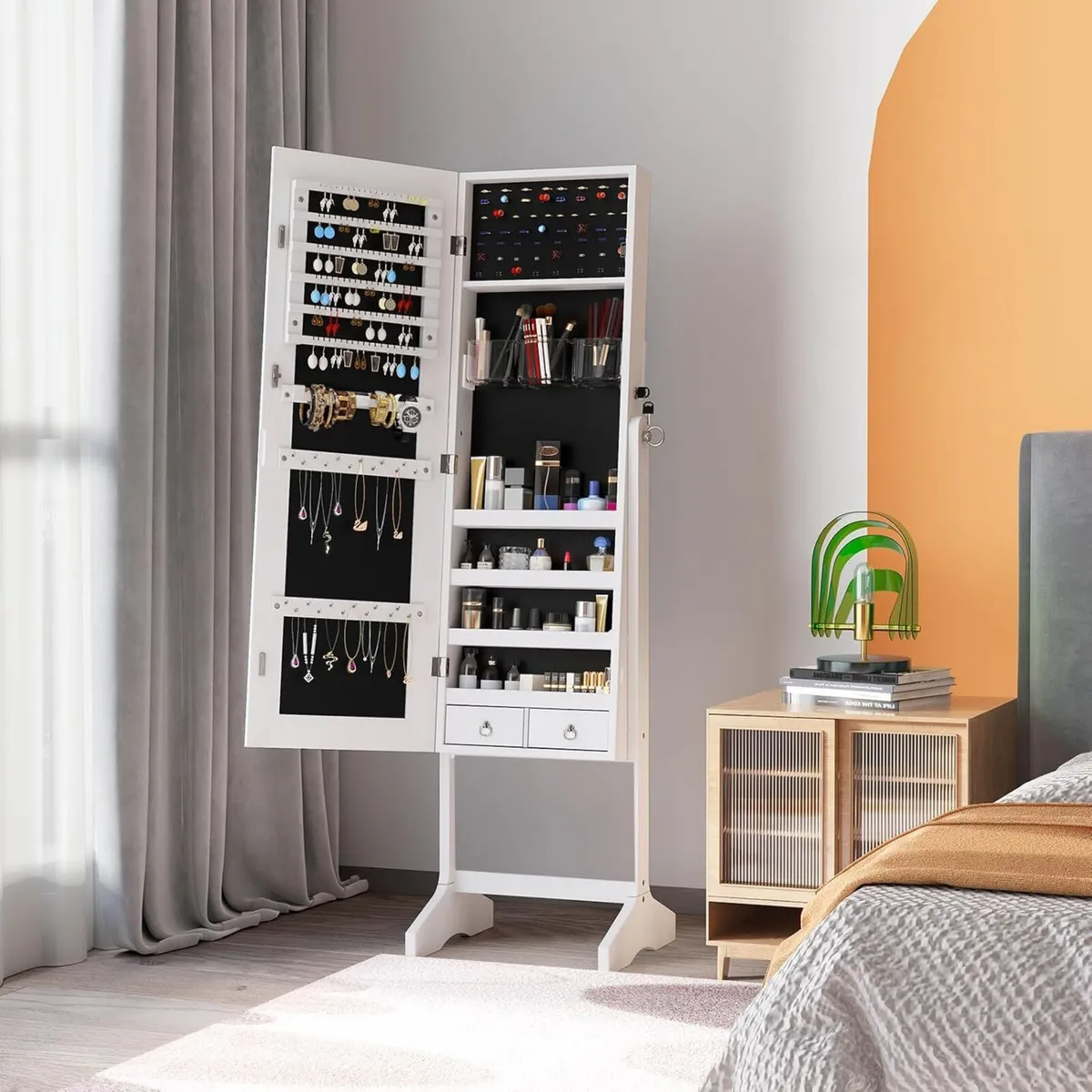 White Floor length Mirror Wardrobe Lockable - Image 3