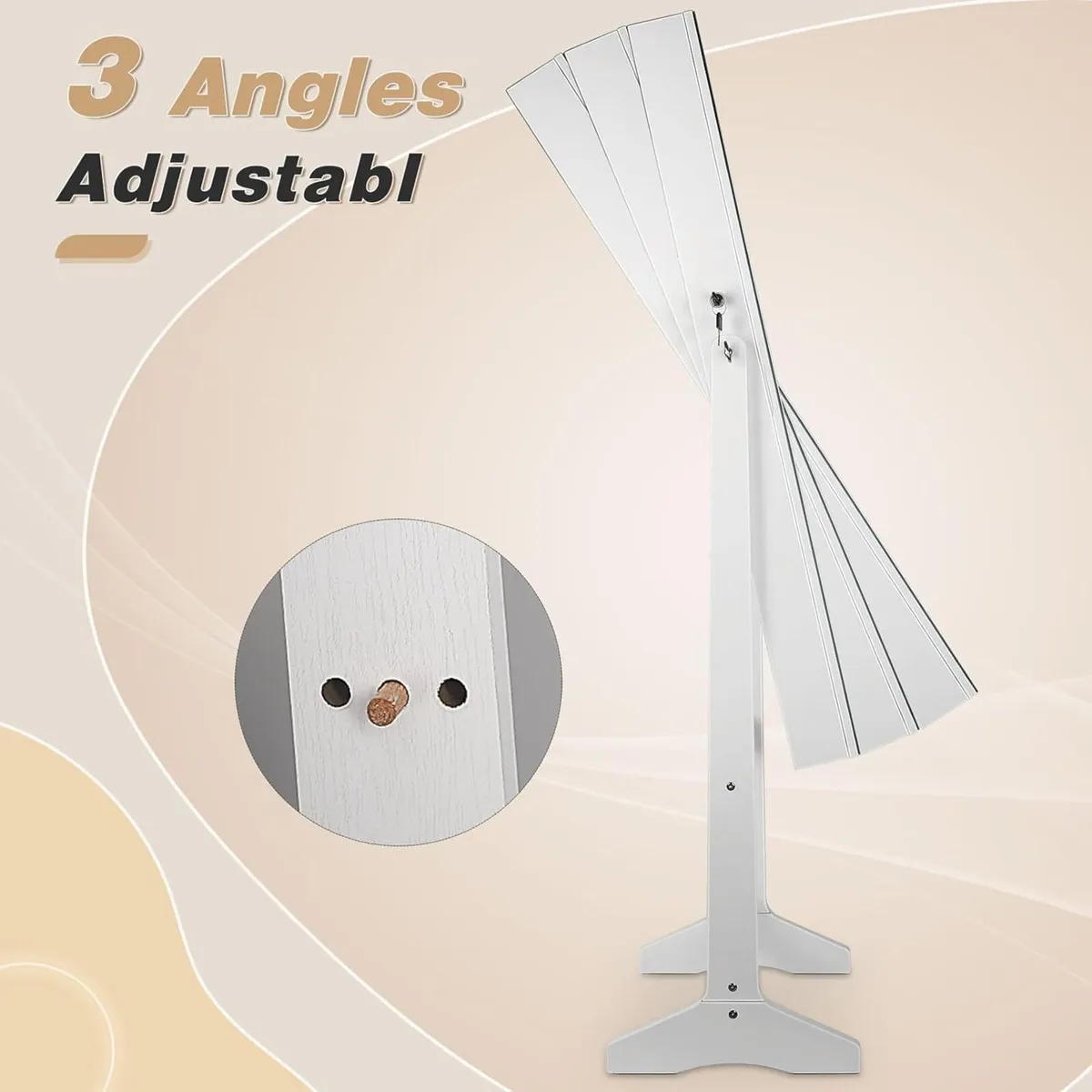 White Floor length Mirror Wardrobe Lockable - Image 4