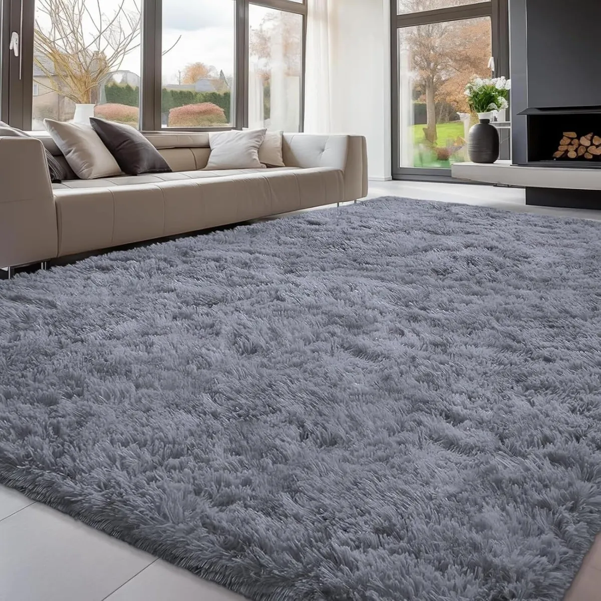 180x270cm Grey Shaggy Rug – Soft Fluffy Area for - Image 1