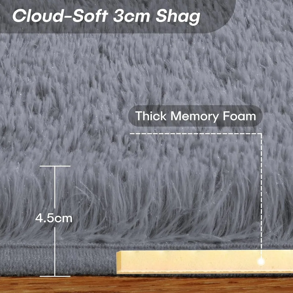180x270cm Grey Shaggy Rug – Soft Fluffy Area for - Image 2